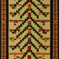 Arts and Crafts tapestry pattern with floral motif and muted colours