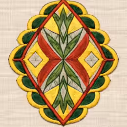 Stylised embroidered motif with natural forms in Arts and Crafts style