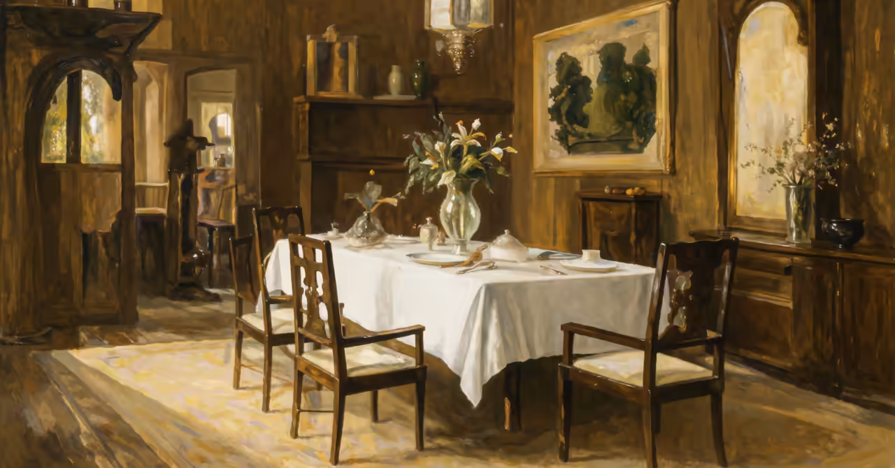 1900s English dining table with flower arrangement