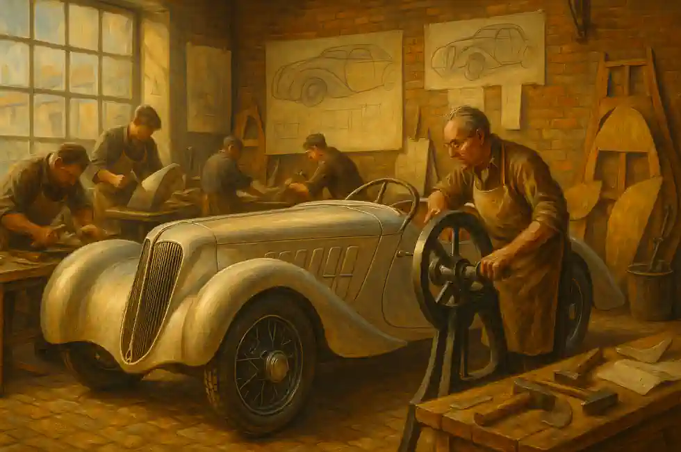 Amilcar Pégase 1936 being built in a workshop