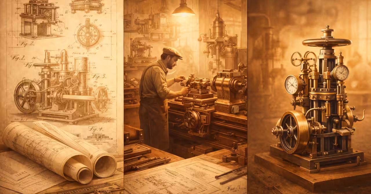 Sequence from patent drawing to finished industrial product