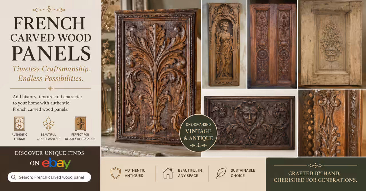 Vintage decorative French carved wood panels