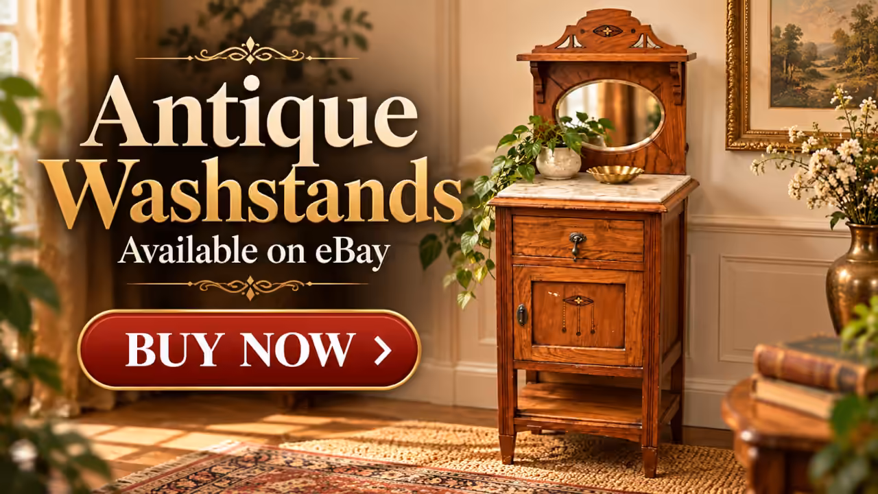 Victorian-style advertisement for Antique Washstands on eBay.