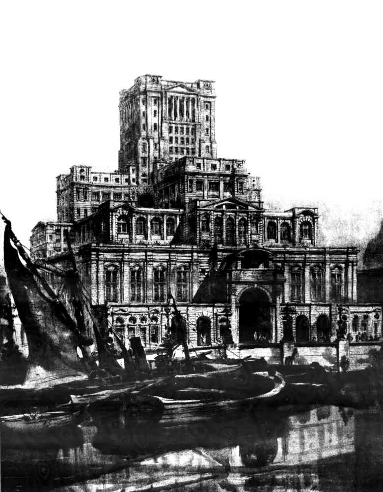 Artists impression for Central Offices and Public Hall, Thames Embankment
