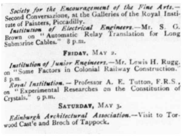 Calendar of events, 1 May 1902