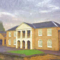 Artistic impression of a grand school building