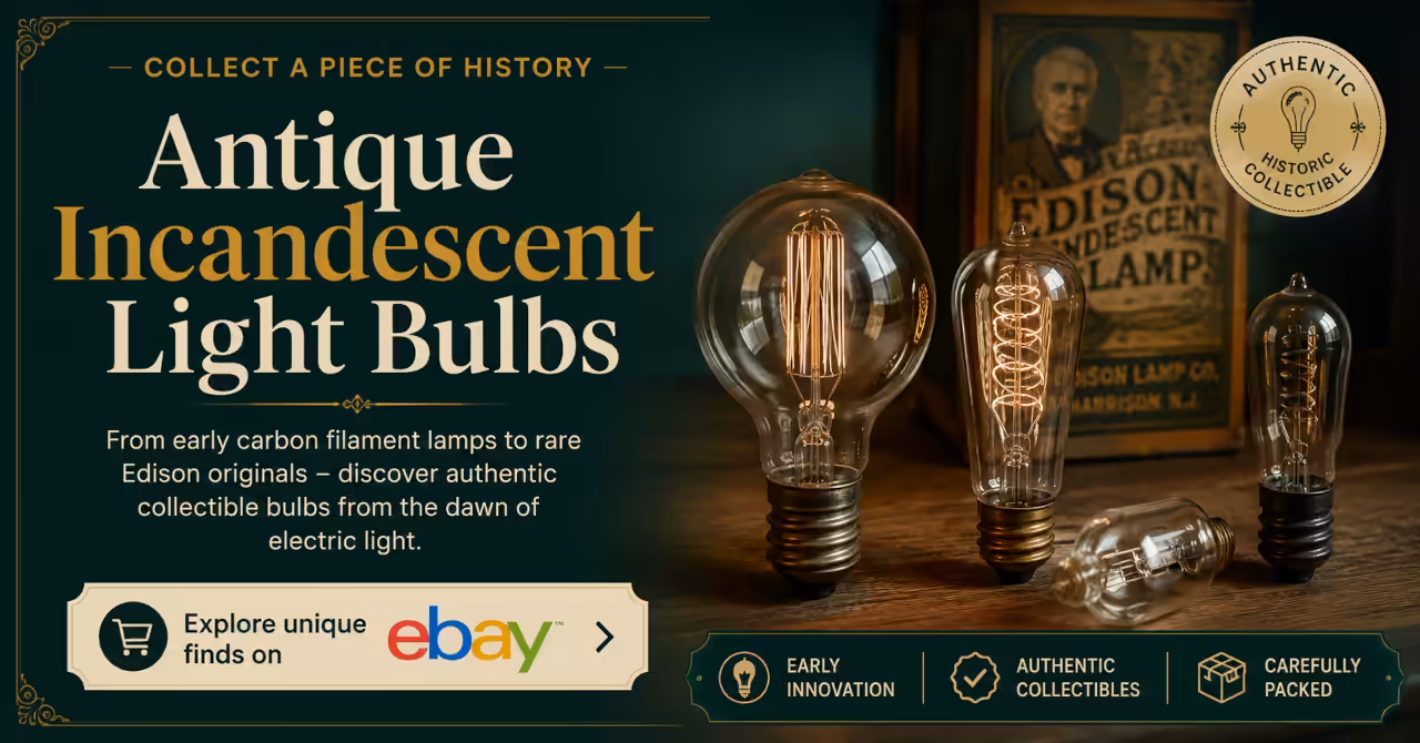 Vintage incandescent light bulbs and carbon filament lamps displayed as collectible electrical artefacts