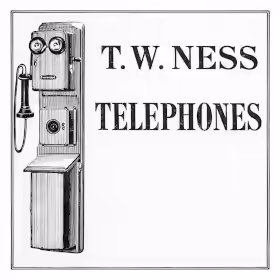 1893 T.W. Ness telephone advertisement showing wall-mounted phone and claims for business communication systems in Montreal