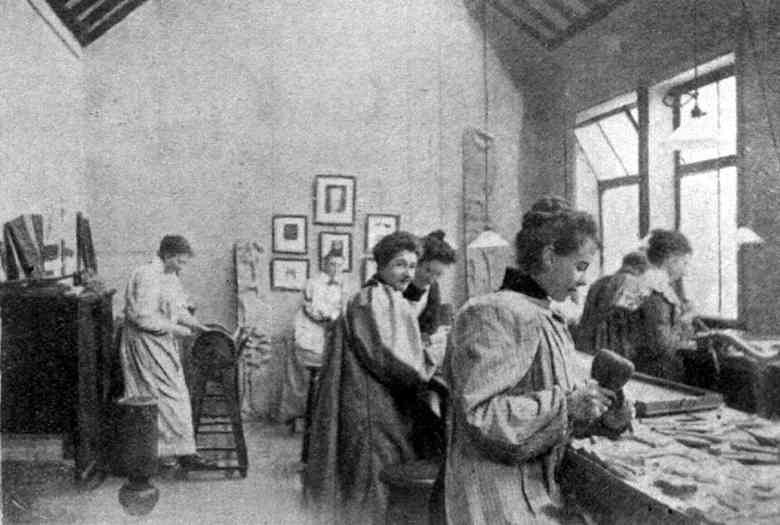 Ladies learning woodwork skills at The Pheasantry (1902)