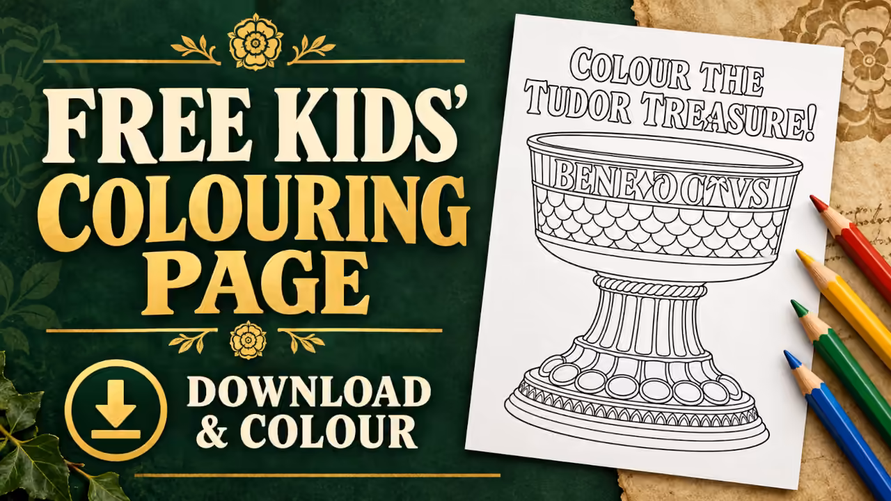 Preview of a free printable Tudor cup colouring page for children