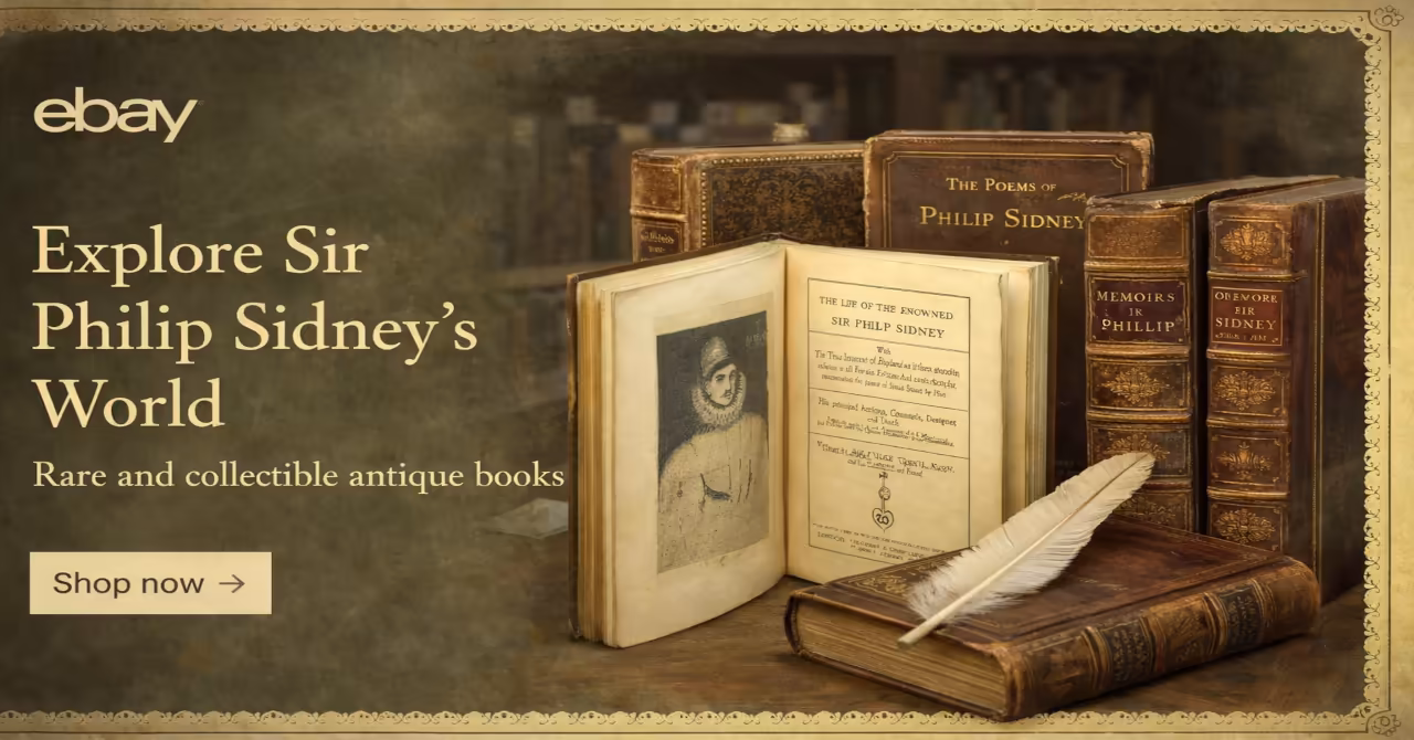 eBay banner promoting searches for Sir Philip Sidney antique books