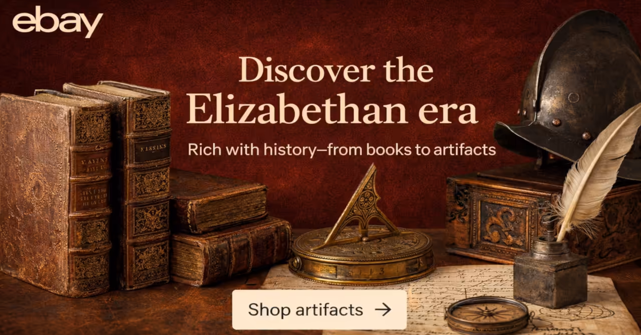 eBay banner promoting searches for vintage Elizabethan era books
