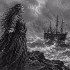 Victorian engraving of wise women, herbalists, a sea witch and a night hag amid scenes of Victorian folklore.