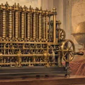 Charles Babbage's Difference Engine, an intricate Victorian mechanical calculating machine